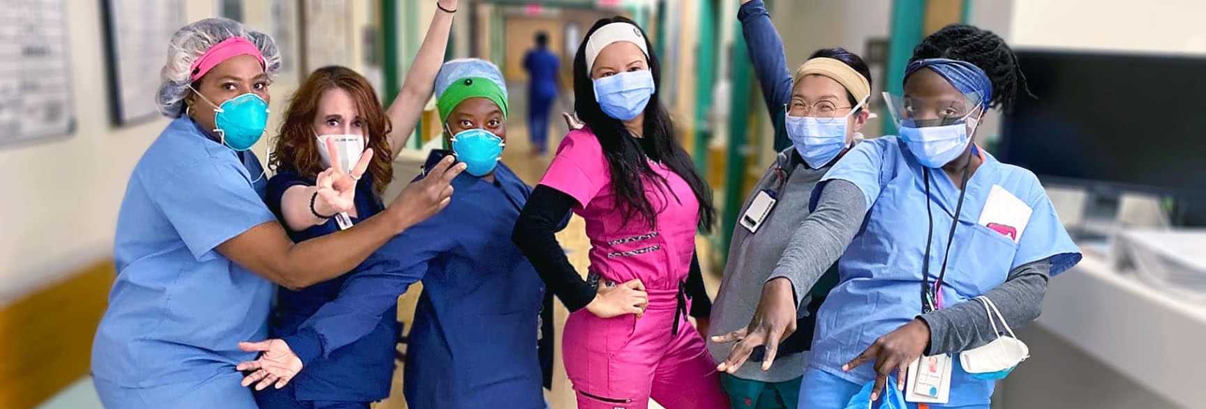 VA Hospital Nurses on the frontline, wearing the medical face shields donated by Veterans Rebuilding Life