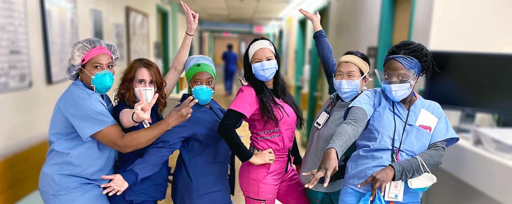 VA Hospital Nurses on the frontline, wearing medical face shields donated by Veterans Rebuilding Life