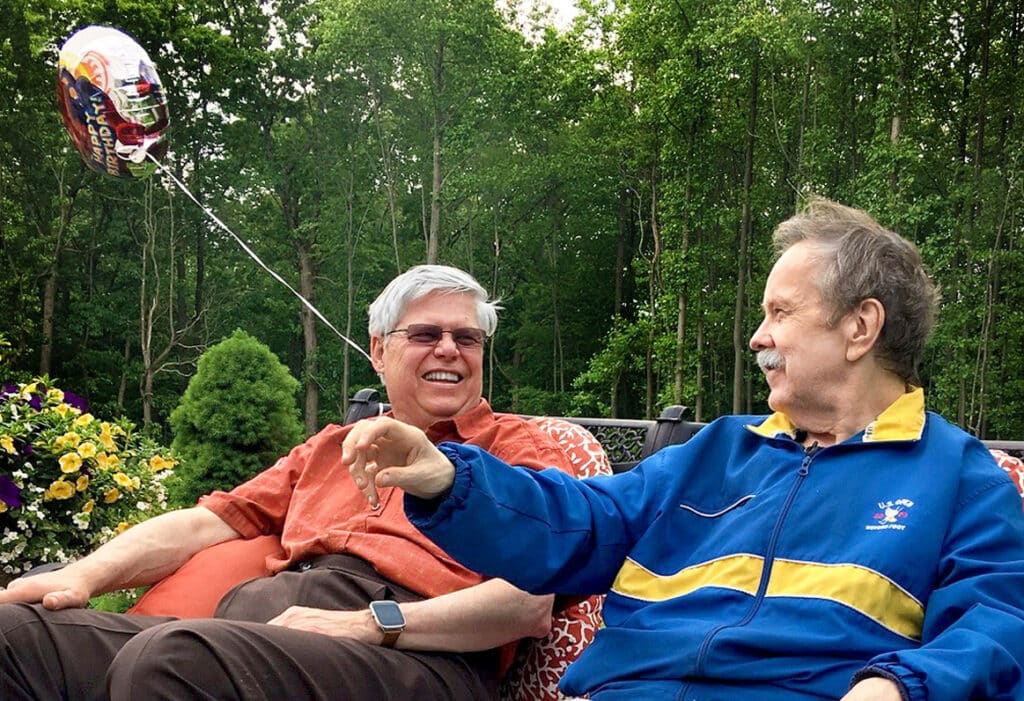 Seen right is United States Marine and Vietnam Veteran: Frank Steimer; seated alongside his cousin Charles.