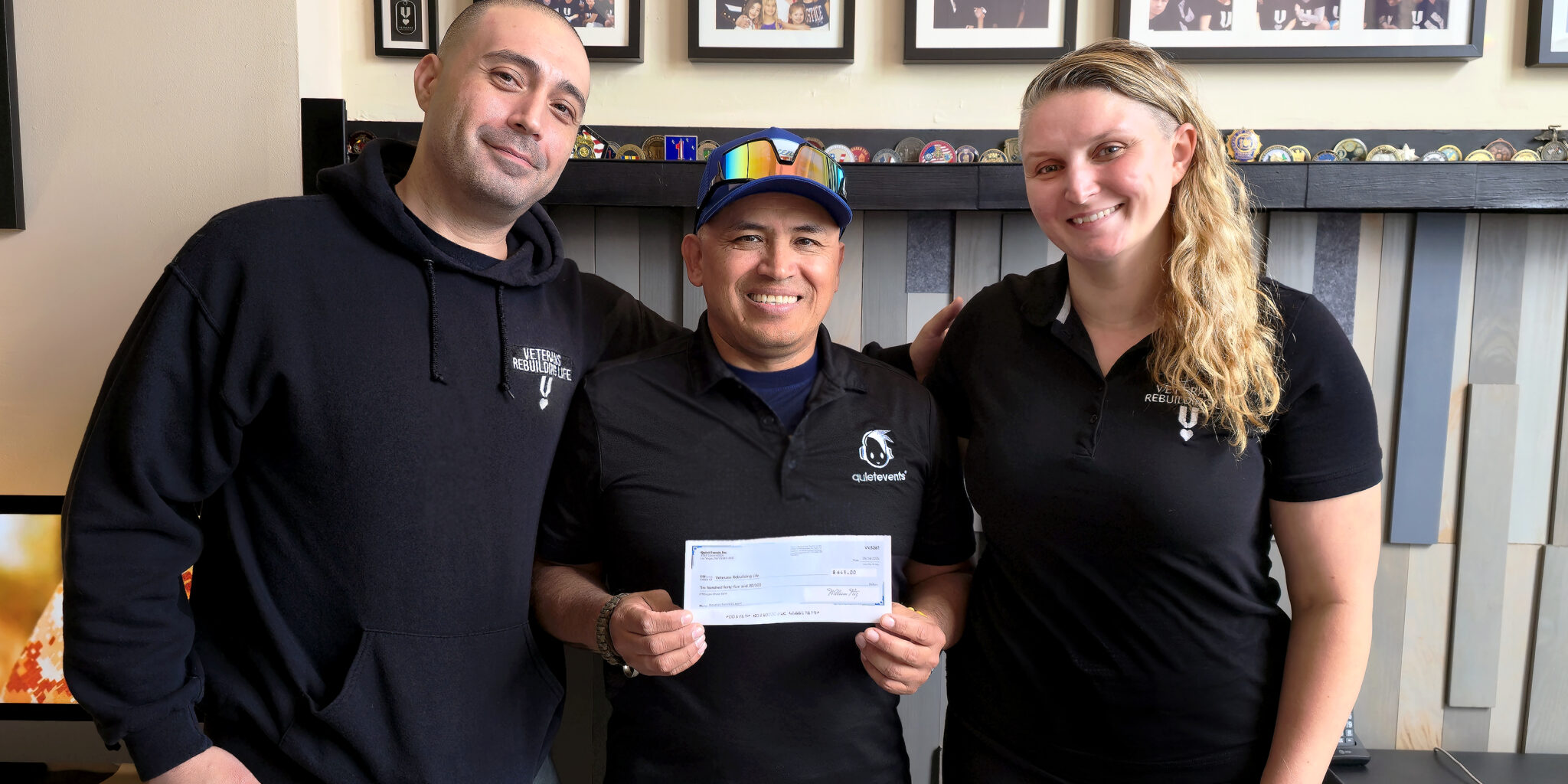 Veterans Rebuilding Life community supporters: Quiet Events presents a generous donation at VRL headquarters in Astoria, Queens.
