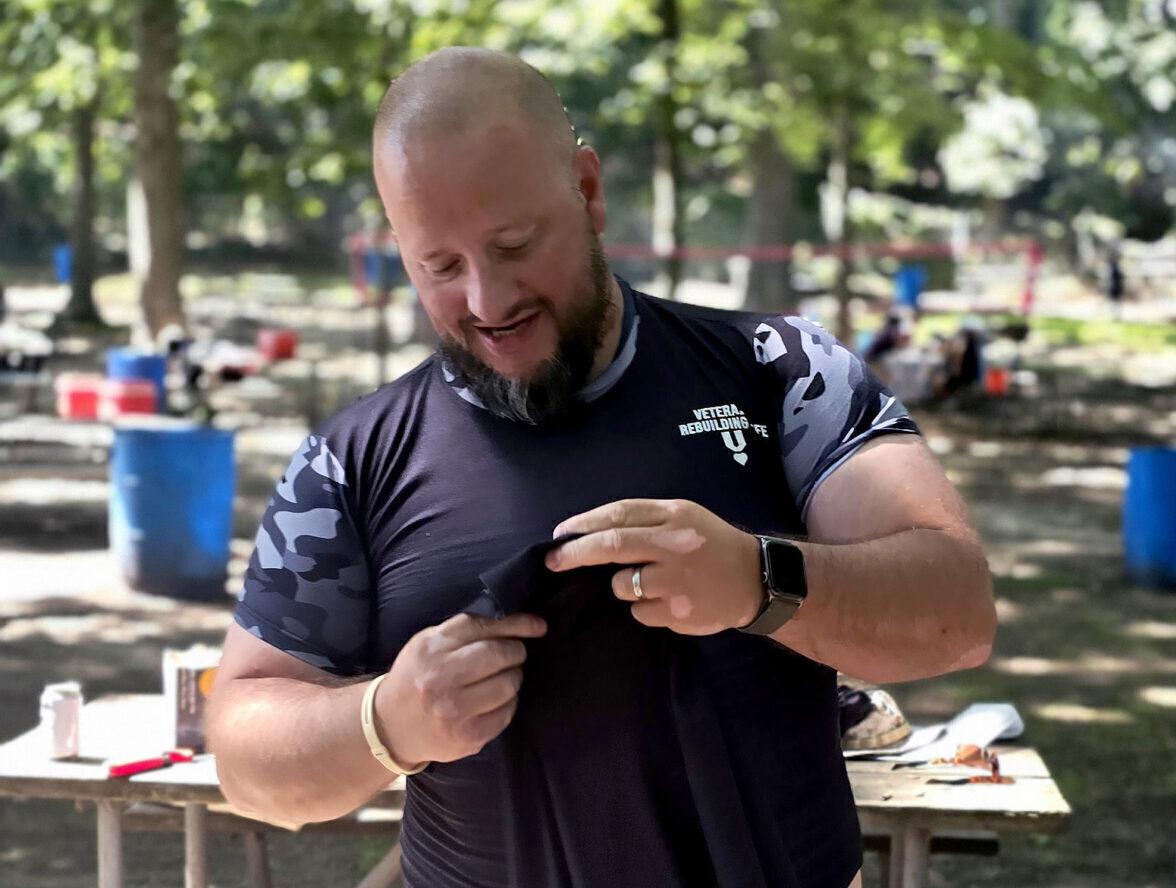 Marine Corps Veteran: Palmer at the Veterans Rebuilding Life camping trip, in Wildwood State Park, NY.